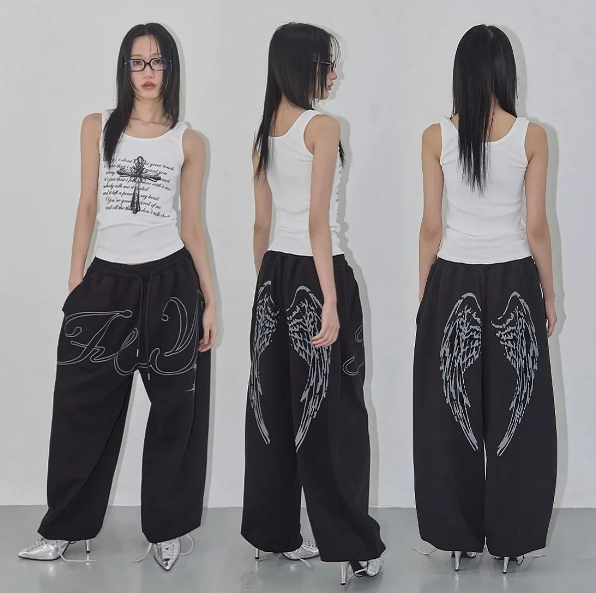 Angel Wings Graphic Breathable Pants – White Trousers & Joggers