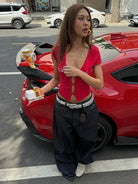 Buckle Low-Neck Top – Red Tops