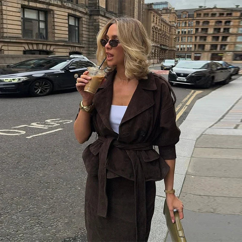Brown Suede Trench Coat Jacket – Jackets