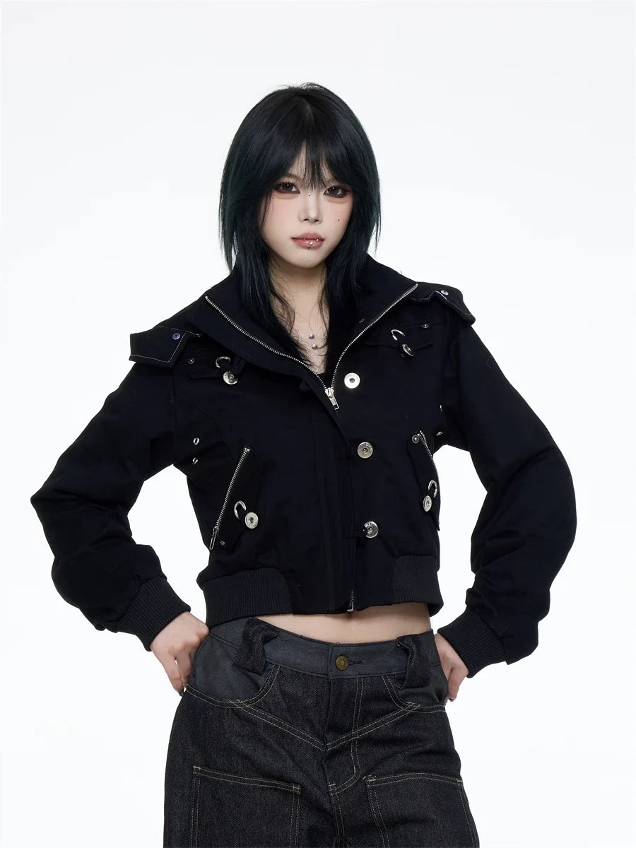 Black Crop Parkas Jakcet Top – Tops