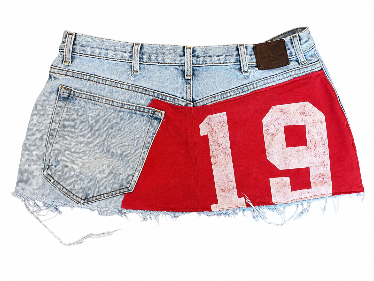 Red Applique Print Denim Skirt – Skirts