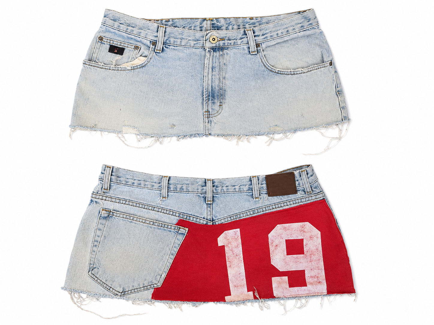 Red Applique Print Denim Skirt – Skirts
