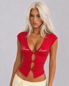 Buckle Low-Neck Top – Red Tops